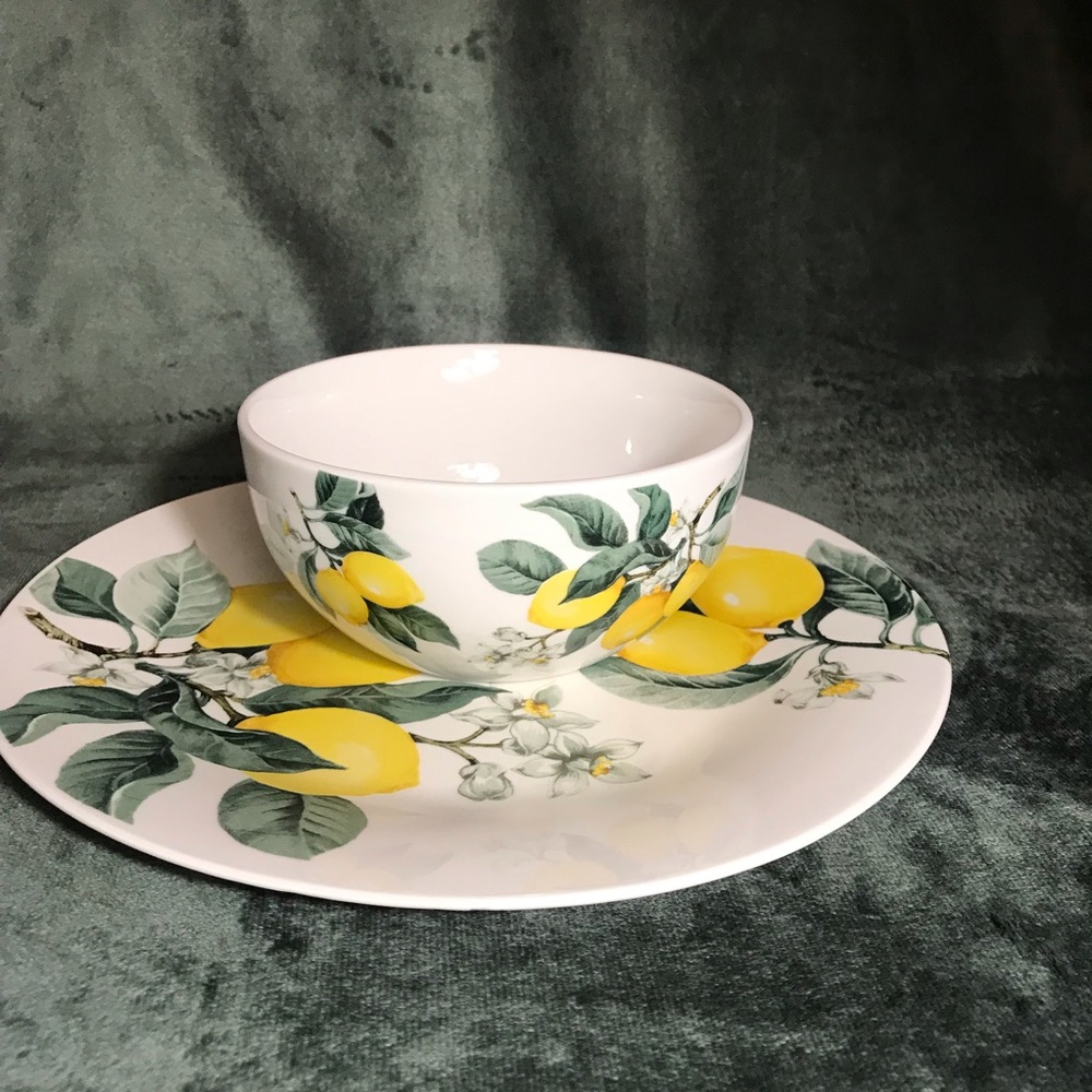 Royal Norfolk Lemon Print setting Dinner Plate 10.5" & Soup / Cereal Bowl